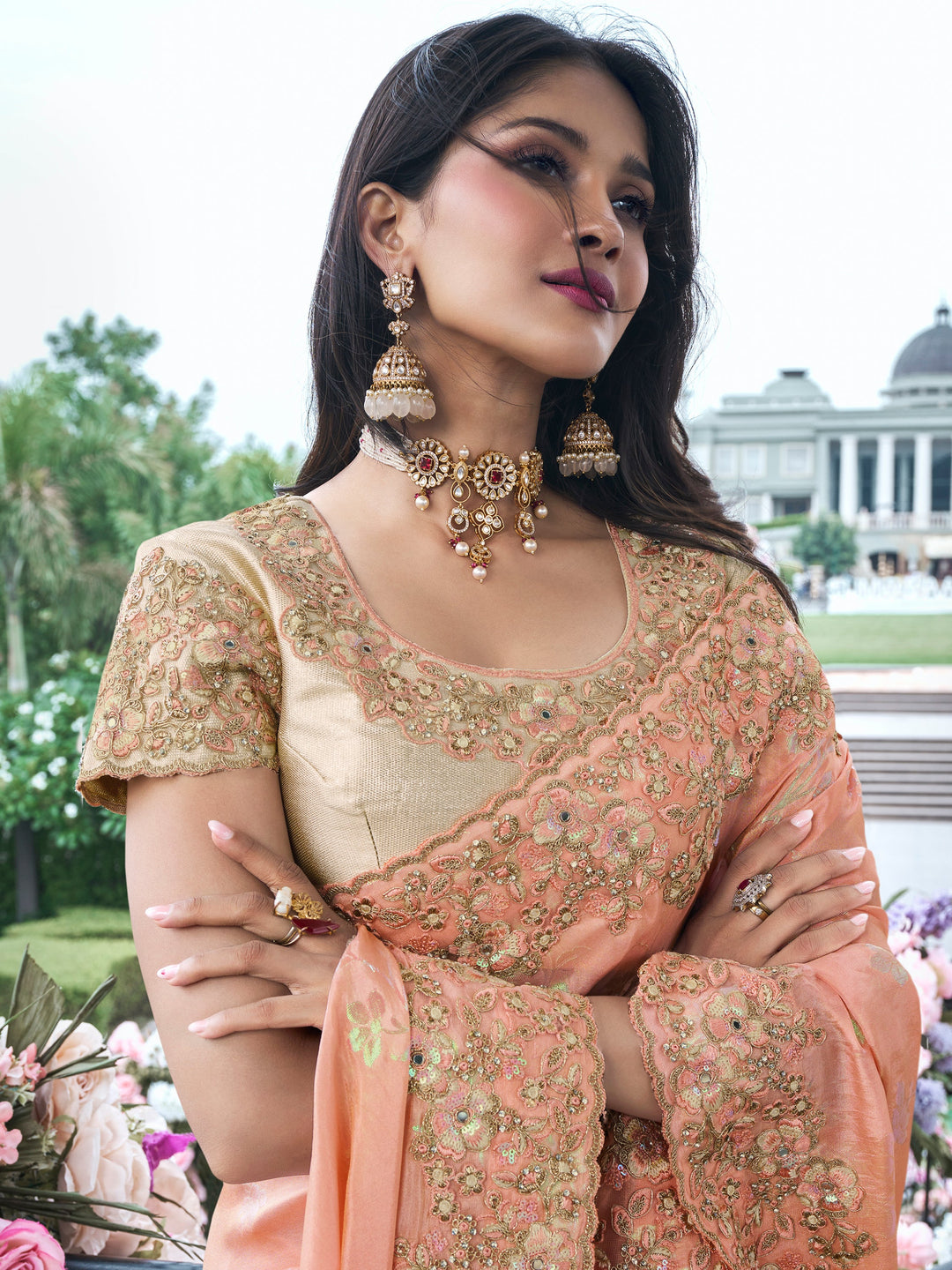 Vibrant color luxurious fabric exclusive attire crafted for elegance and style.