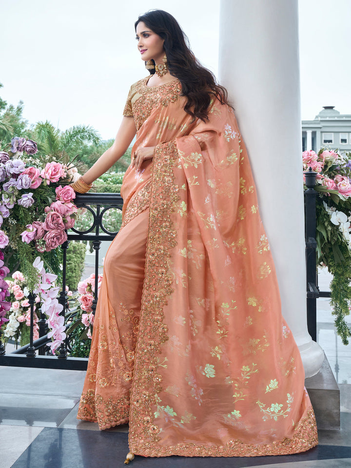 Red silk saree crafted for elegance and style.