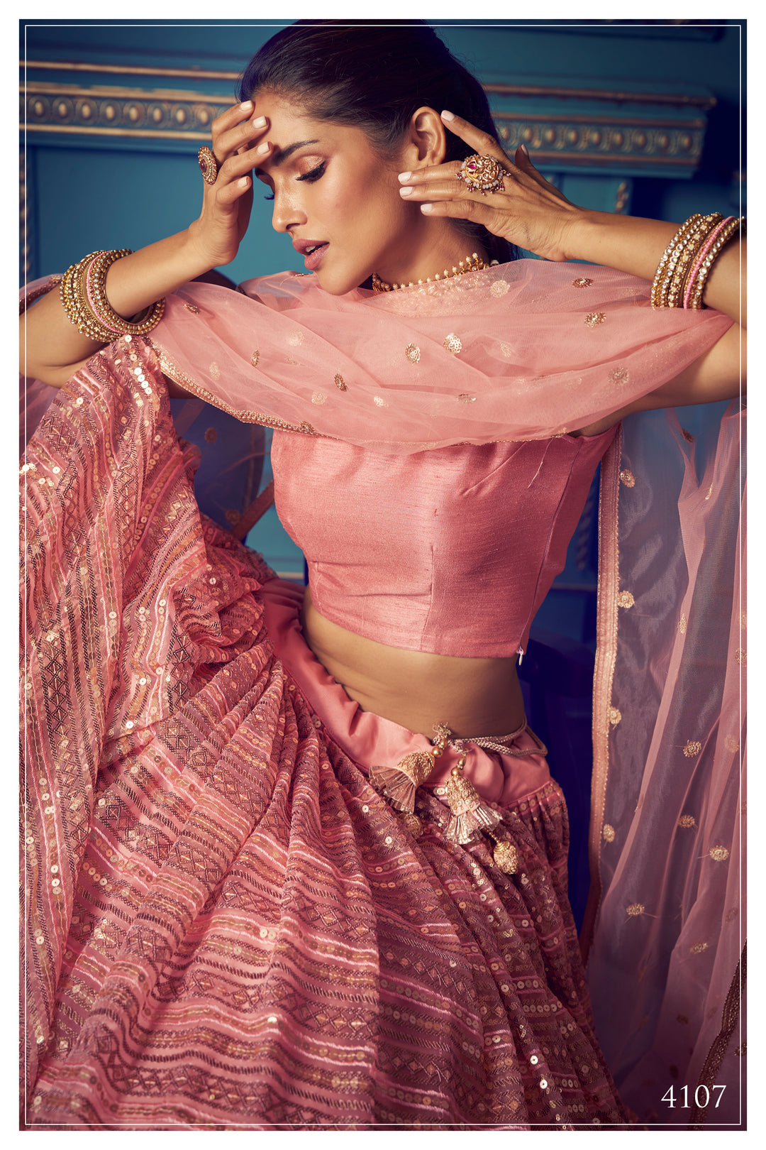 PINK Lehenga with Sequin Work | Elegant Soft Net Lehenga for Women