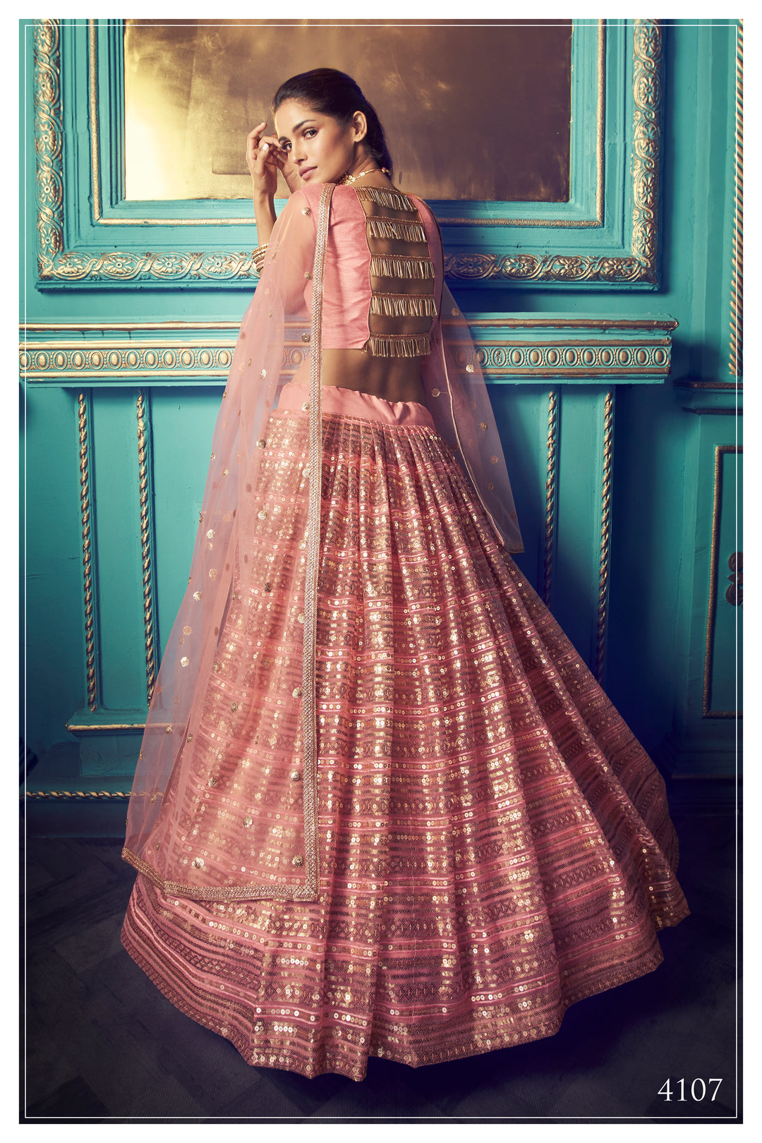 PINK Lehenga with Sequin Work | Elegant Soft Net Lehenga for Women