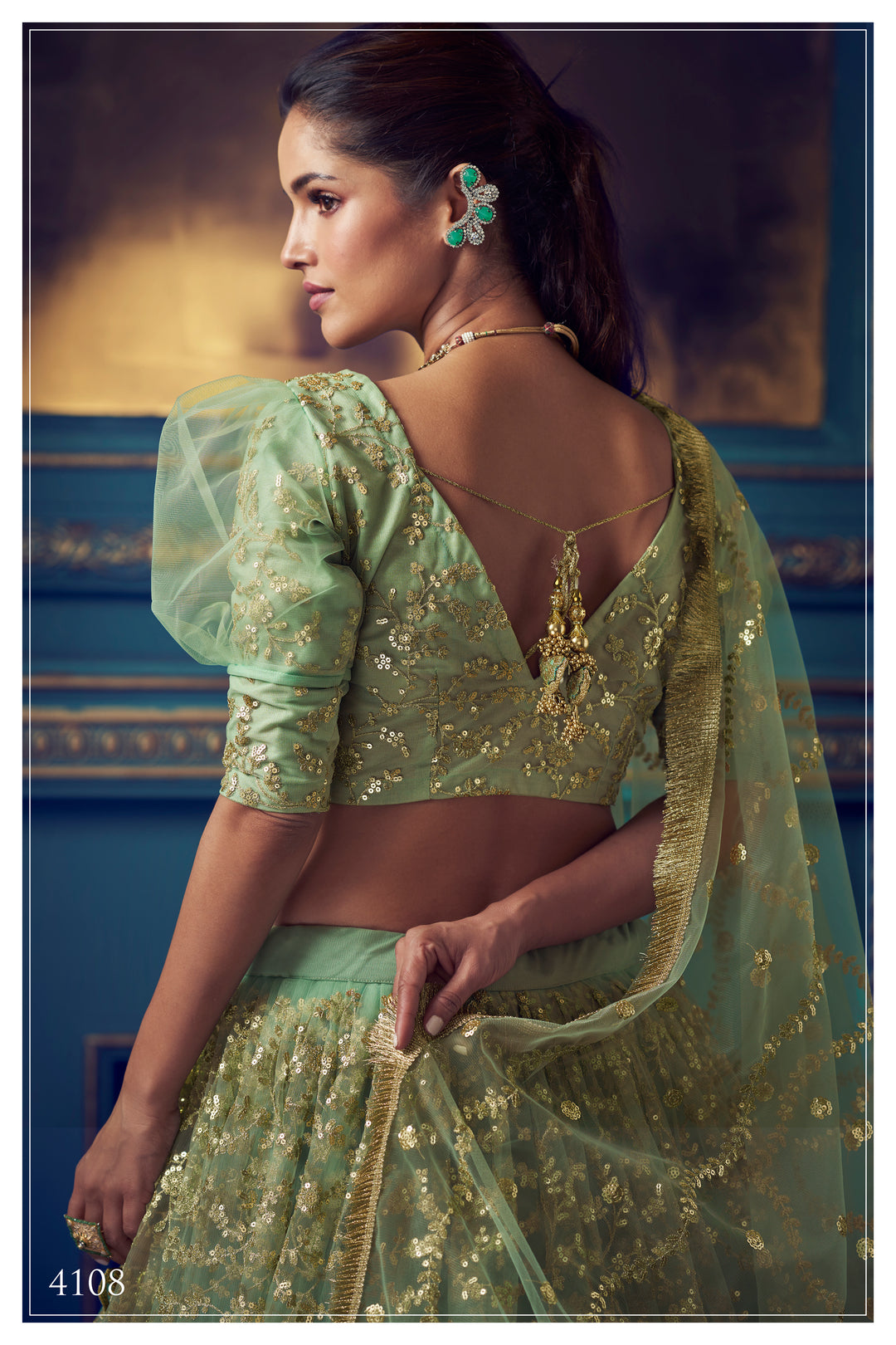 GREEN Lehenga with Sequin Work | Elegant Soft Net Lehenga for Women