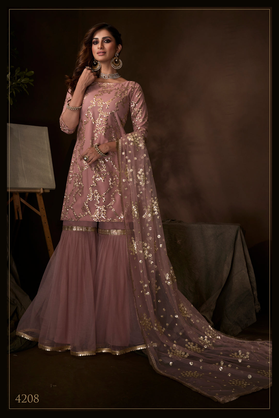 Purple Kurti Set | Sequin & Thread Work Sharara Dupatta Ensemble