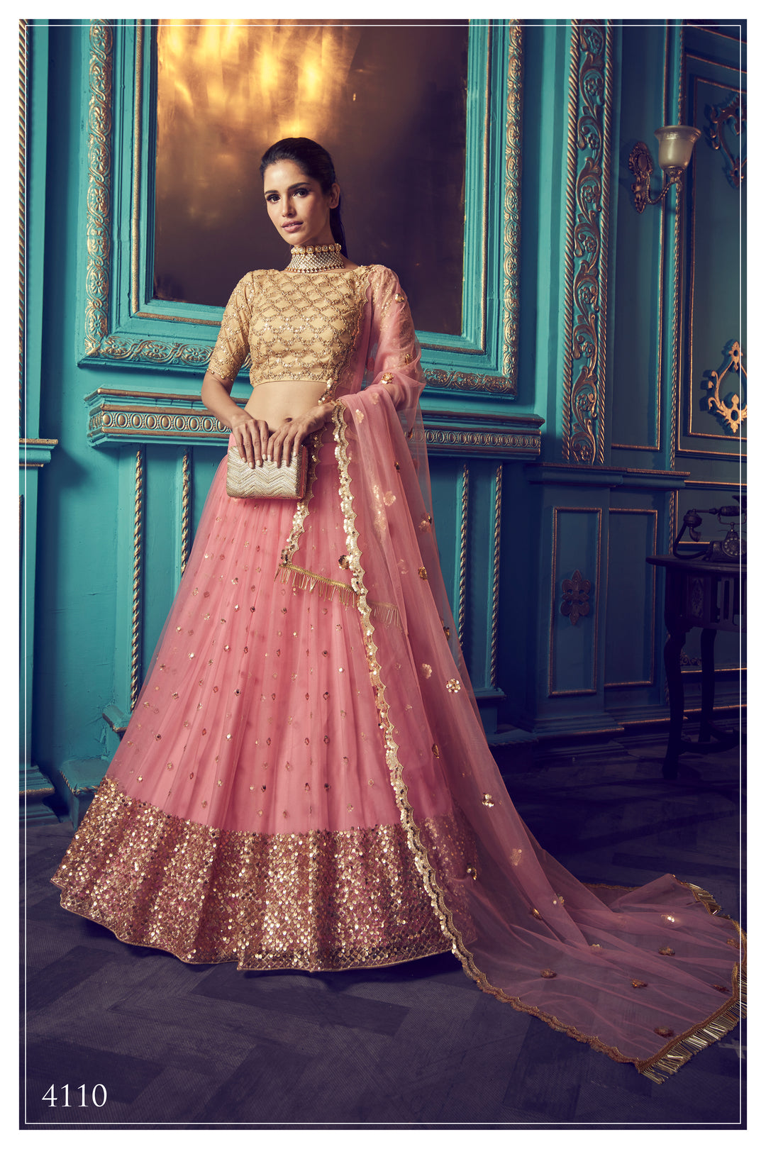 Pink Lehenga with Sequin Work | Elegant Soft Net Lehenga for Women