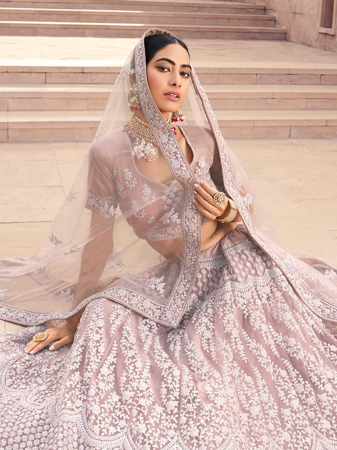 Soft Net Lehenga with Sequins and Dori Work | Semi-Stitched Mauve Lehenga