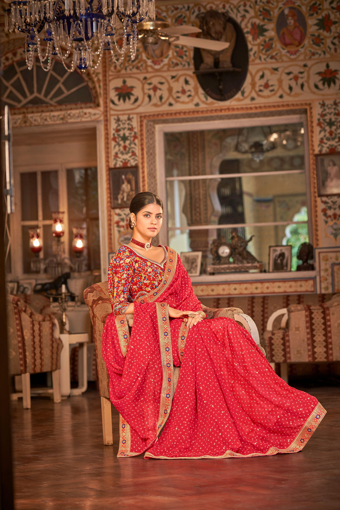 Red Saree with Intricate Embroidery | Festive Indian Sari