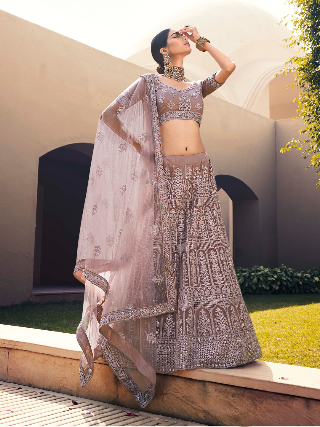 Soft Net Lehenga with Sequins and Dori Work | Semi-Stitched Lavender Lehenga