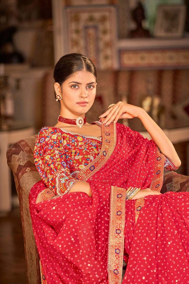 Red Saree with Intricate Embroidery | Festive Indian Sari