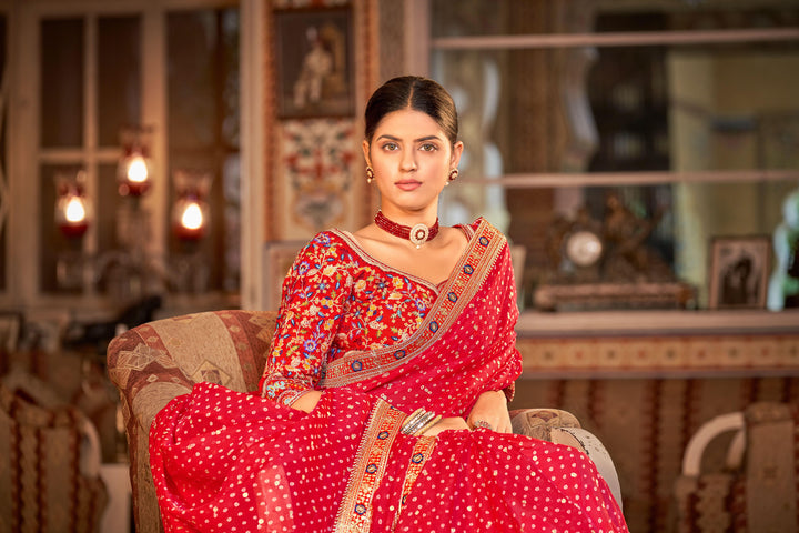 Red Saree with Intricate Embroidery | Festive Indian Sari