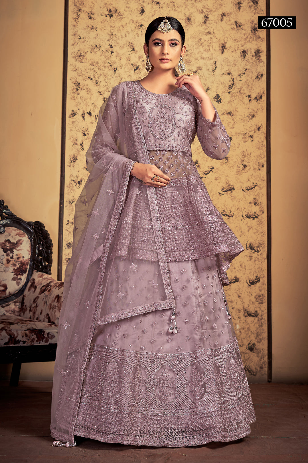 Elegant Mauve Soft Net Lehenga | Bridal Lehenga for Women