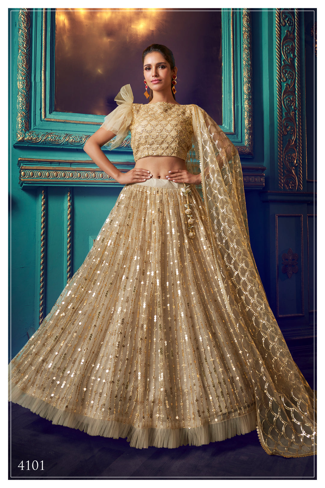 Soft Net Bridal Lehenga in Dusky Beige | Party Wear Lehenga for Women