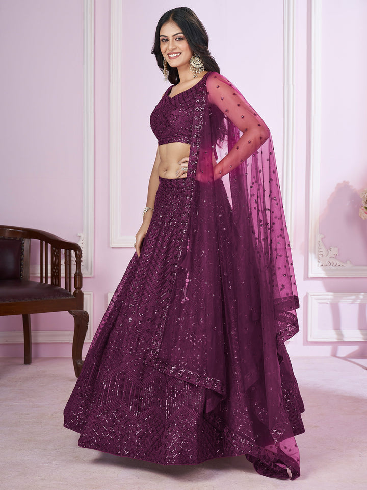 GorgeousÃ‚Â Purple Sequins Net Designer Lehenga Choli With Dupatta