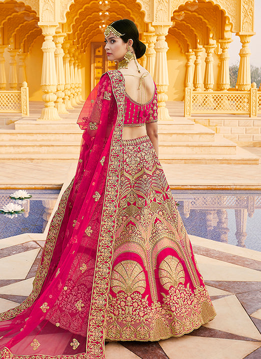 Pink Velvet Lehenga | Embroidered Handwork Wedding Lehenga Choli