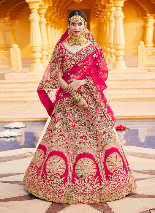 Pink Velvet Lehenga | Embroidered Handwork Wedding Lehenga Choli