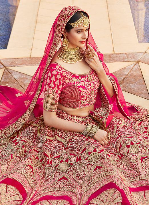 Pink Velvet Lehenga | Embroidered Handwork Wedding Lehenga Choli