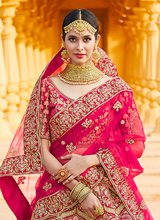 Pink Velvet Lehenga | Embroidered Handwork Wedding Lehenga Choli