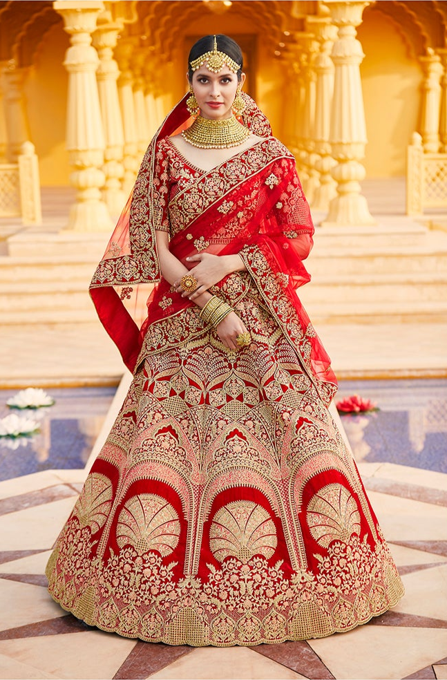 Red Velvet Bridal Lehenga Choli | Wedding & Party Wear for Women