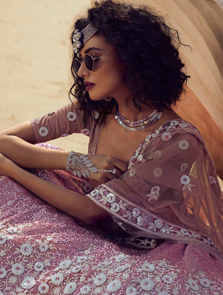 Lilac Net Lehenga | Sequins Work with Luxurious Poly Shantoon Lining