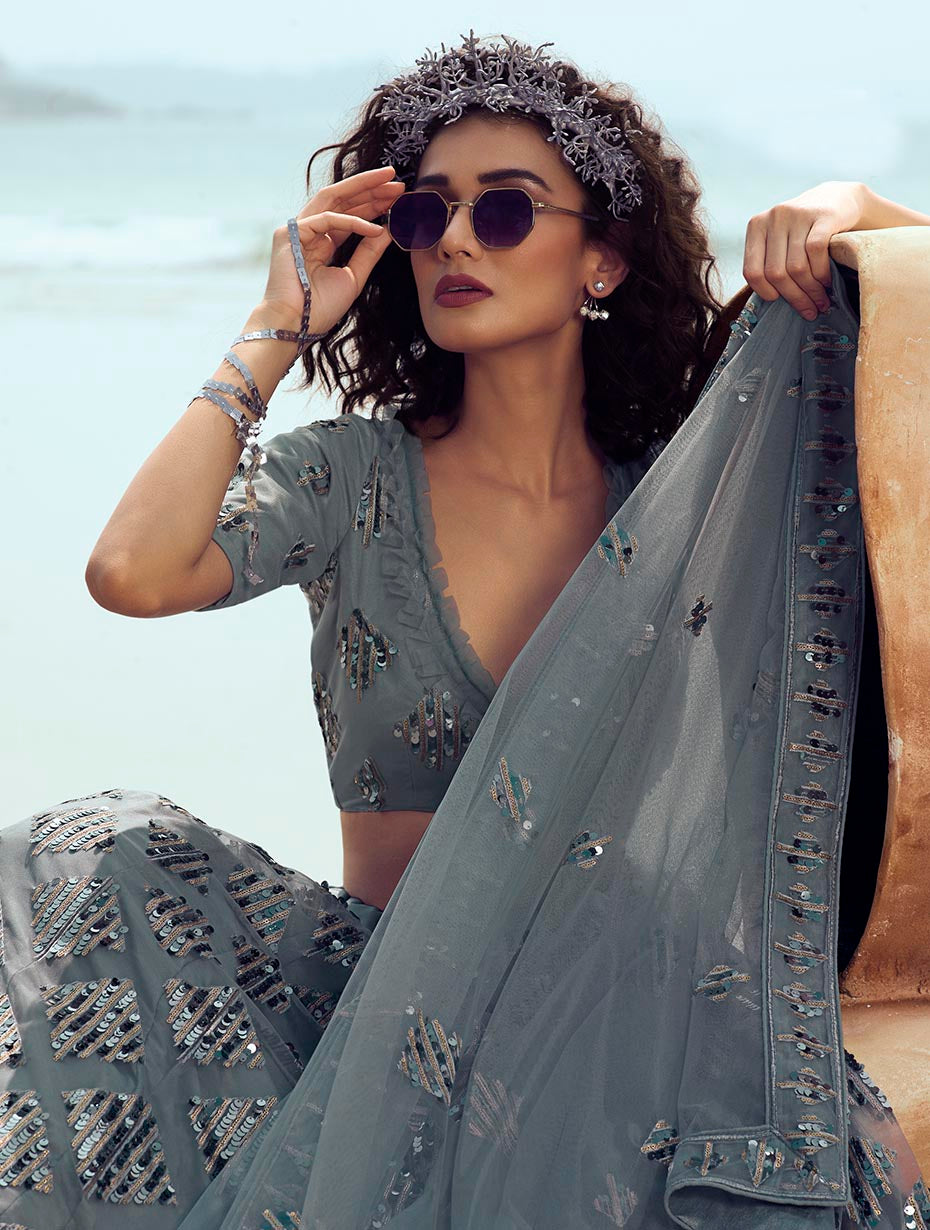 Stunning Grey Lehenga | Ethnic Wear with Poly Shantoon Lining