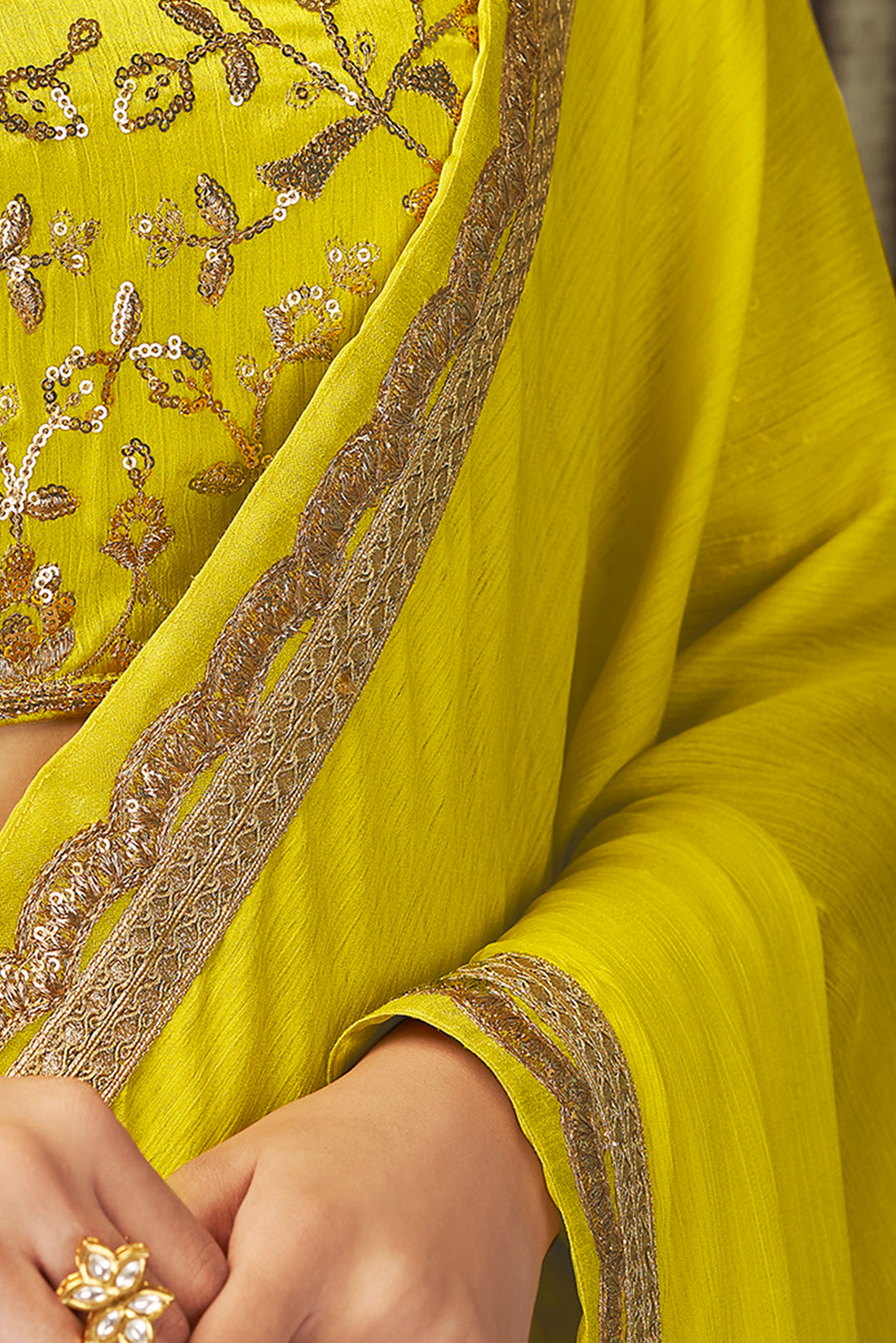 Yellow Indian Sari | Lightweight Festive Saree with Embroidered Blouse