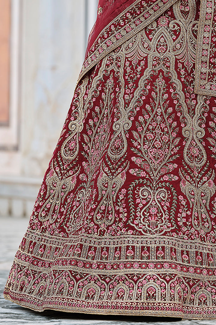 Wedding Wear Bridal Lehenga for Women | Embroidered Velvet Lehenga