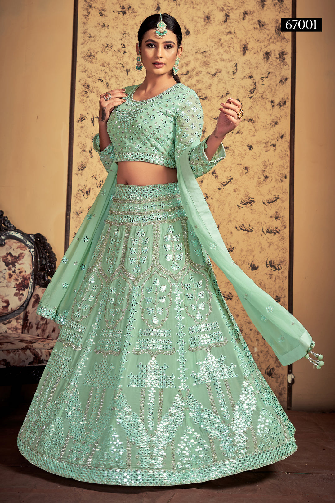 Pista Georgette Lehenga Choli Set | Bridal Lehenga for Women