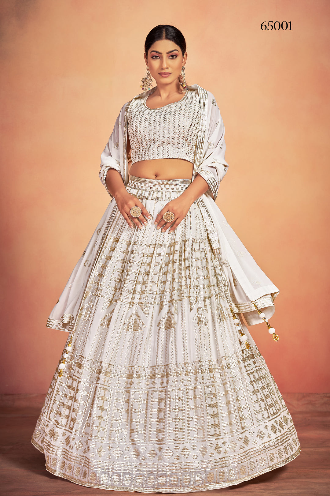 White Georgette Lehenga Set | Elegant Sequined Detailing & Graceful Design