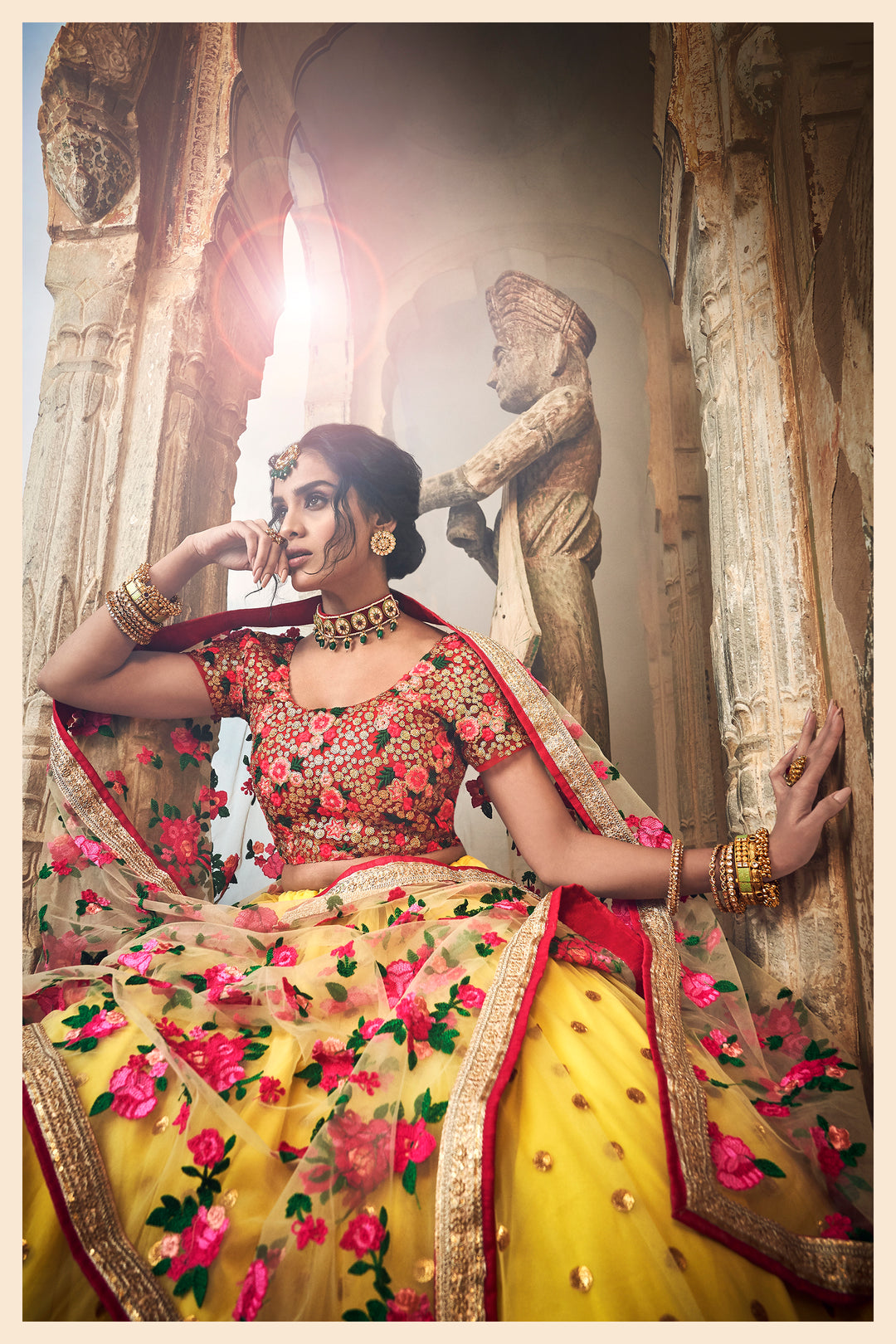 Yellow Bridal Lehenga Choli | Zari Sequins on Soft Net Fabric