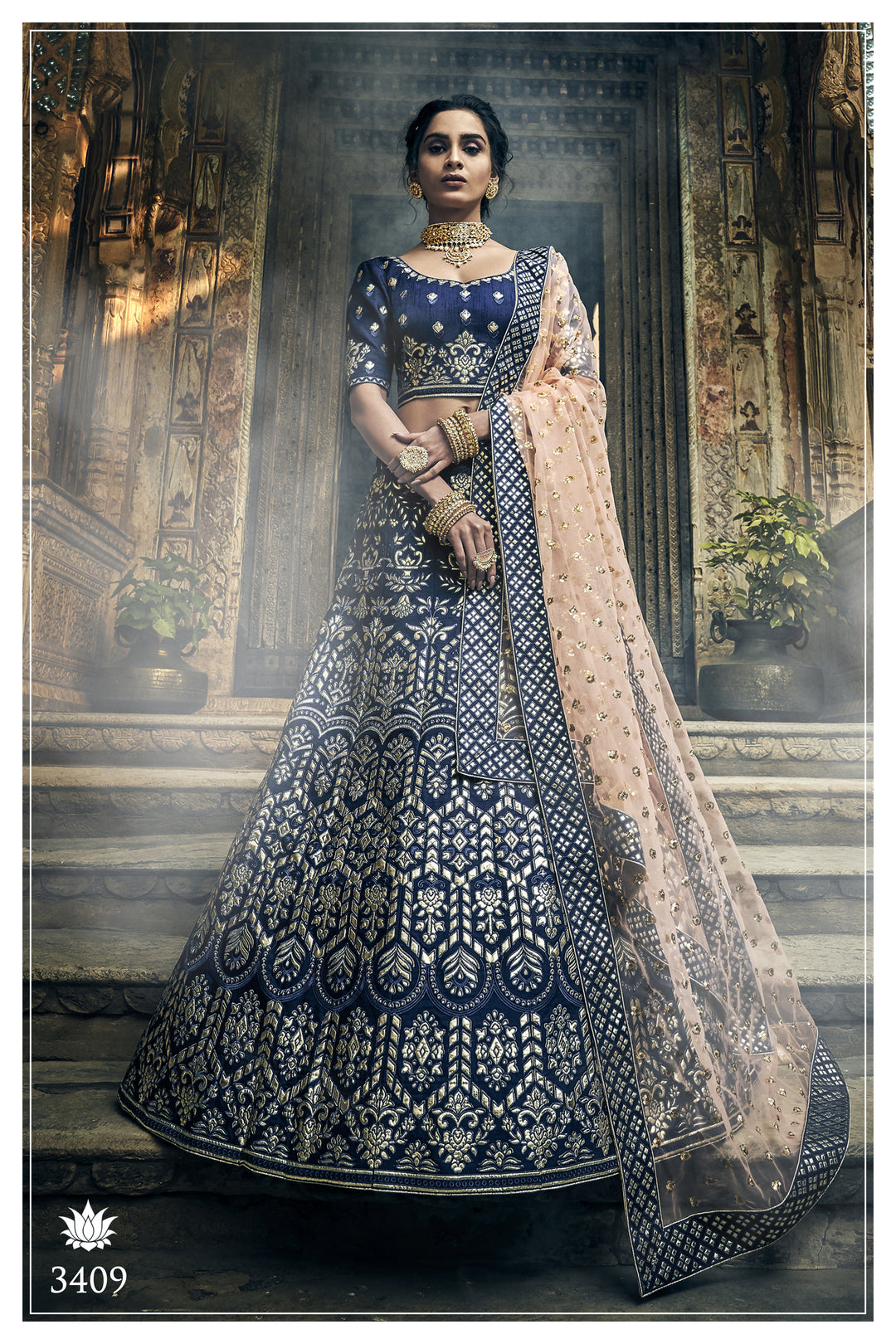 Designer Navy Blue Festive Lehenga | Intricate Gota Work Silk Outfit