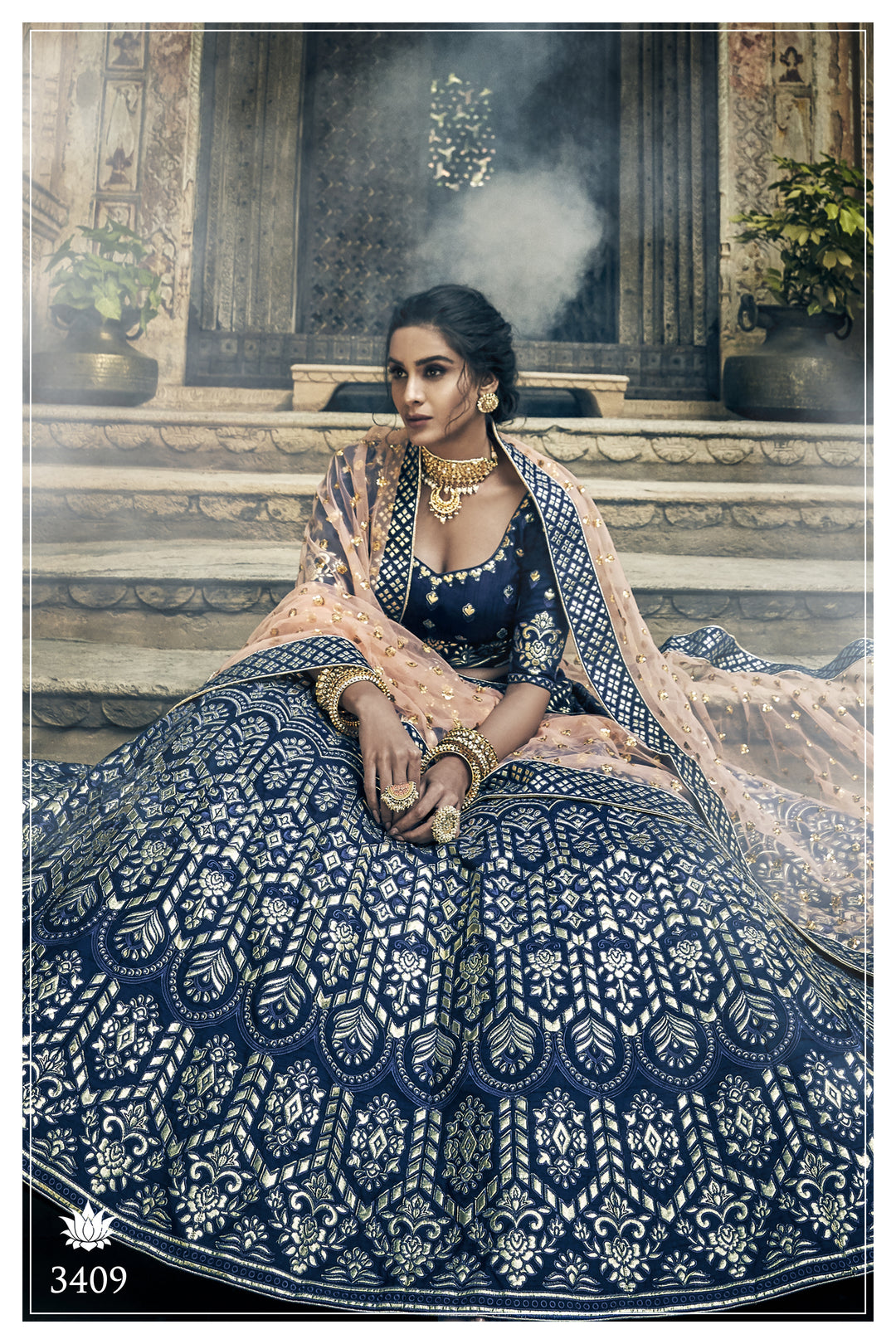 Designer Navy Blue Festive Lehenga | Intricate Gota Work Silk Outfit