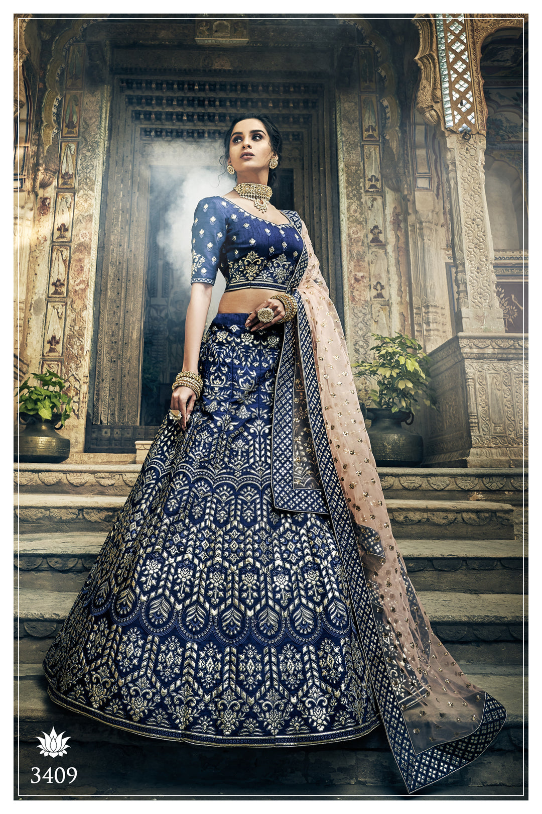 Designer Navy Blue Festive Lehenga | Intricate Gota Work Silk Outfit