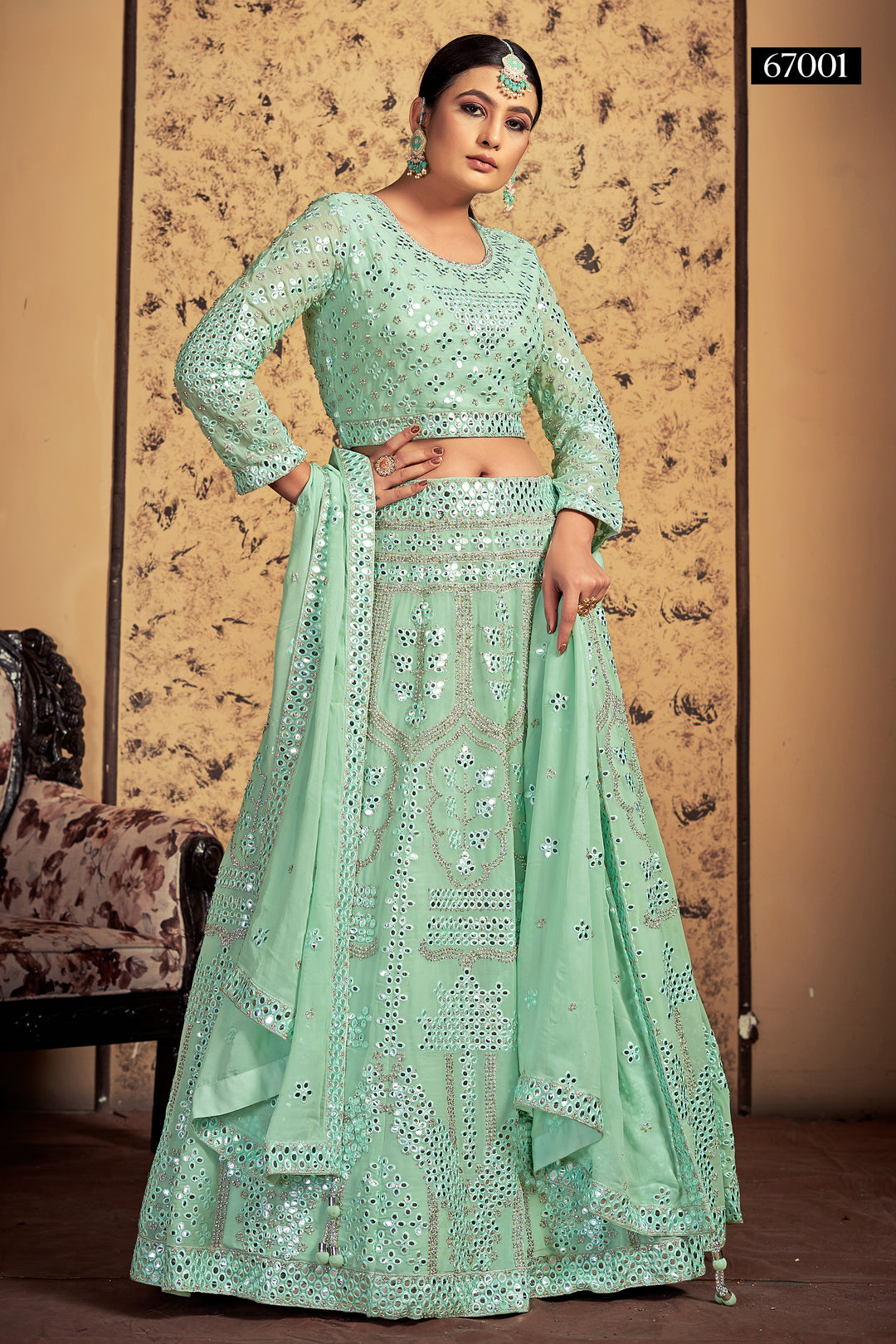 Pista Georgette Lehenga Choli Set | Bridal Lehenga for Women