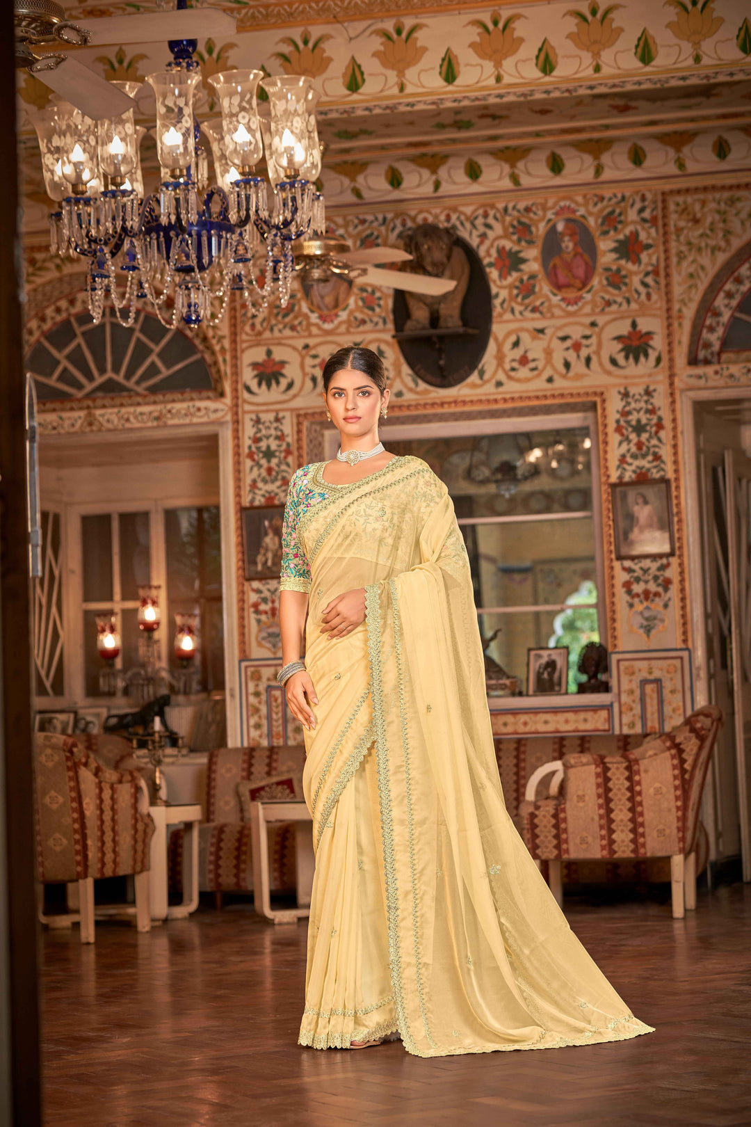 Yellow Saree with Contrasting Blouse | Traditional Indian Sari