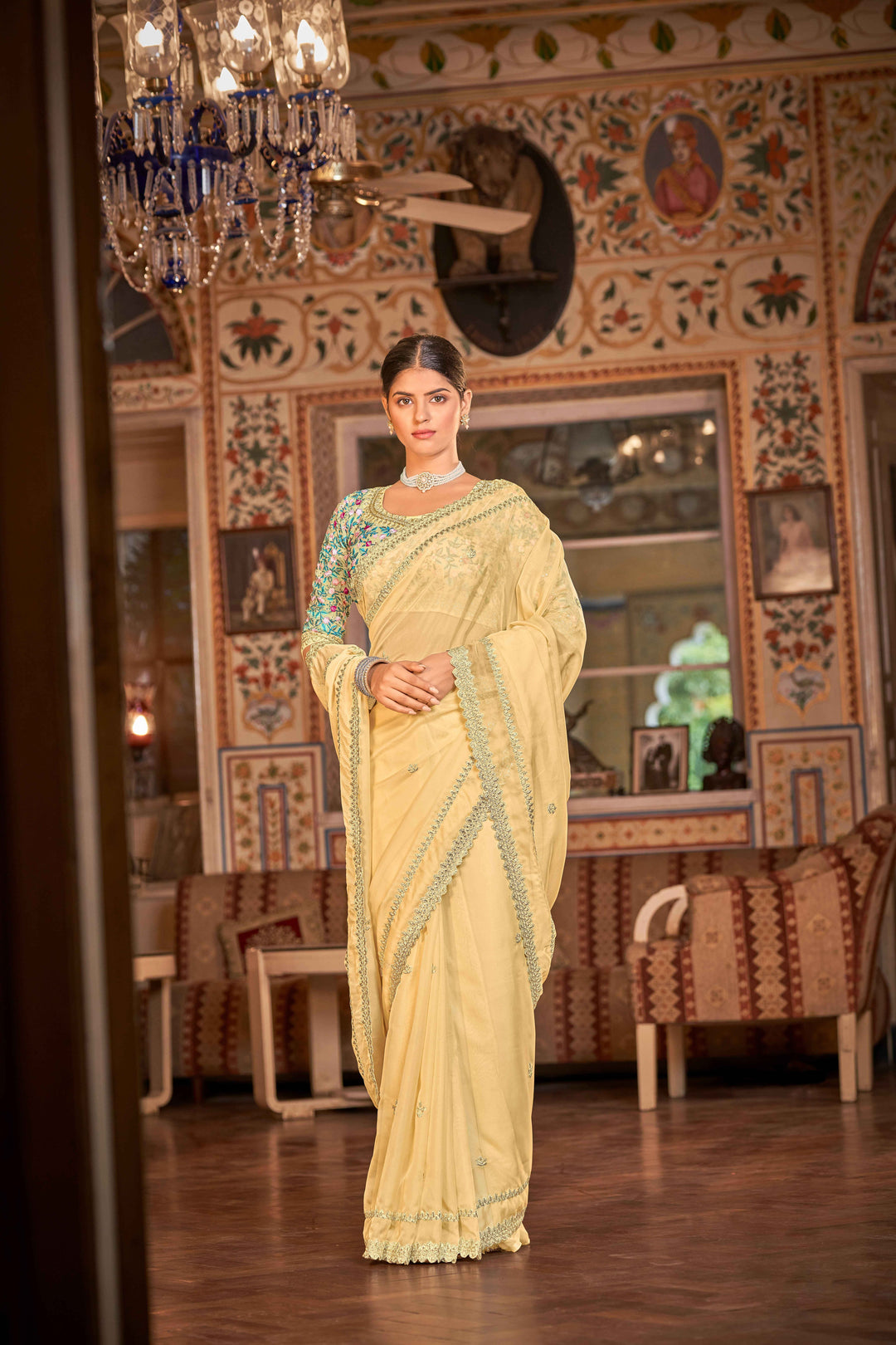 Yellow Saree with Contrasting Blouse | Traditional Indian Sari