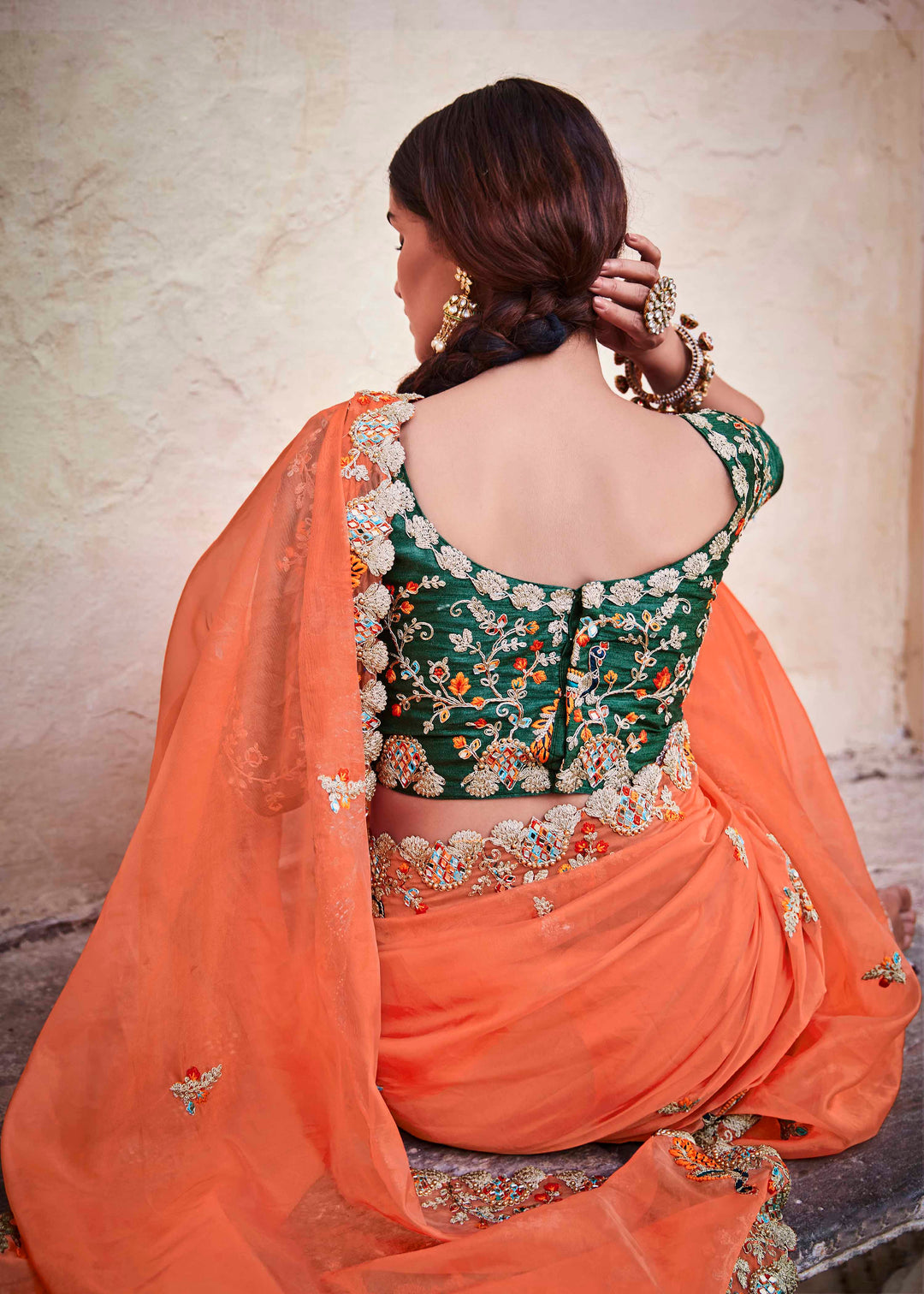 Orange Organza Saree with Dori Work | Art Silk Blouse for Weddings