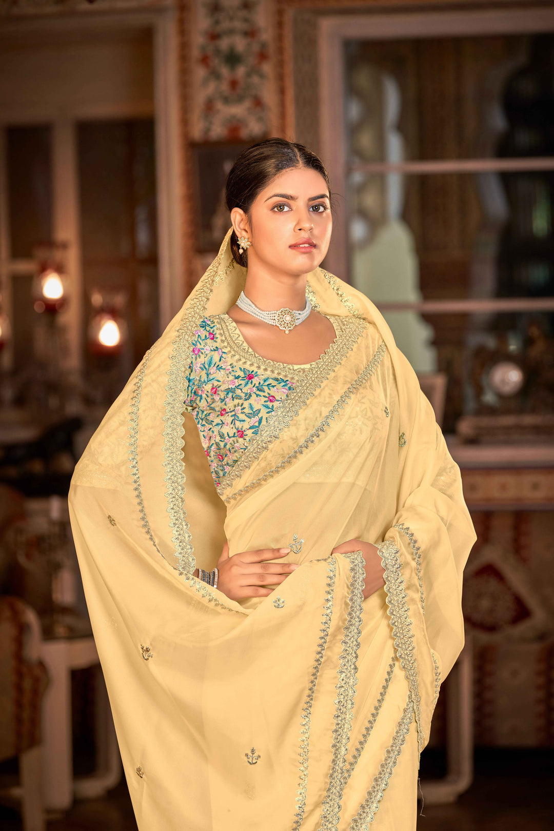 Yellow Saree with Contrasting Blouse | Traditional Indian Sari