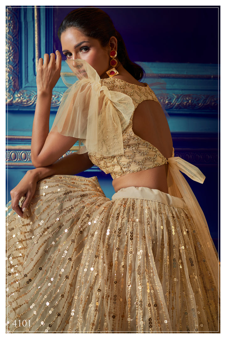 Soft Net Bridal Lehenga in Dusky Beige | Party Wear Lehenga for Women