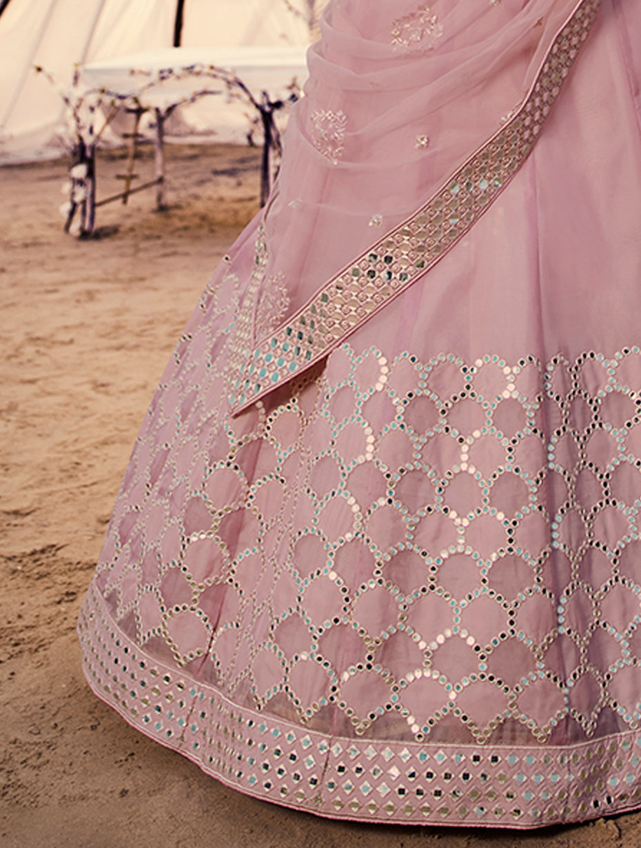 Baby Pink Embroidered Lehenga Choli | Flared Organza with Dupatta