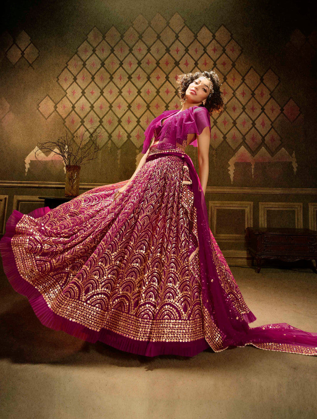 Wine Sequins Embroidered Lehenga | Party Wear Wedding Lehenga