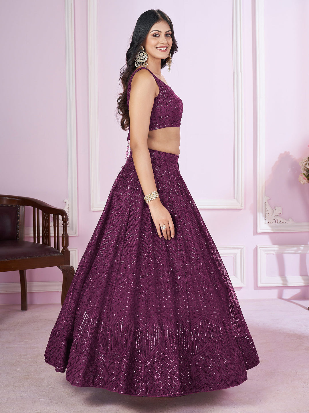 GorgeousÃ‚Â Purple Sequins Net Designer Lehenga Choli With Dupatta