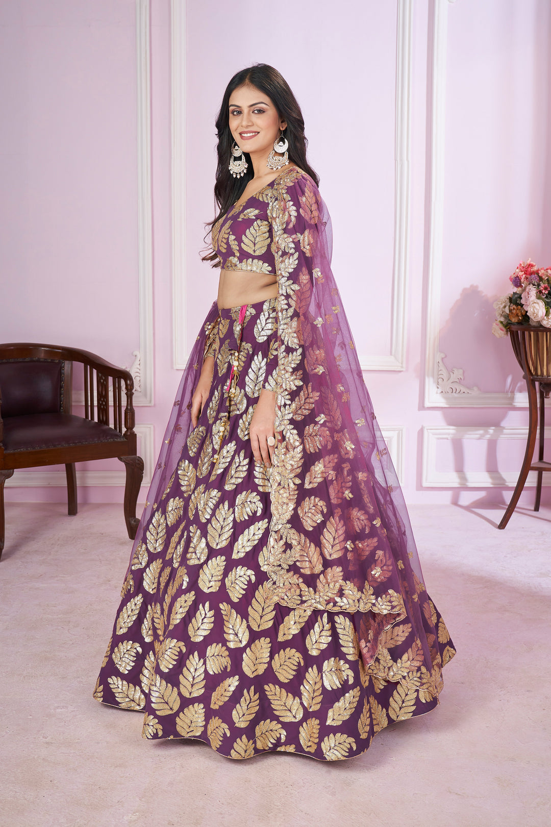 AttractiveÃ‚Â Purple Sequins Georgette Wedding Lehenga Choli