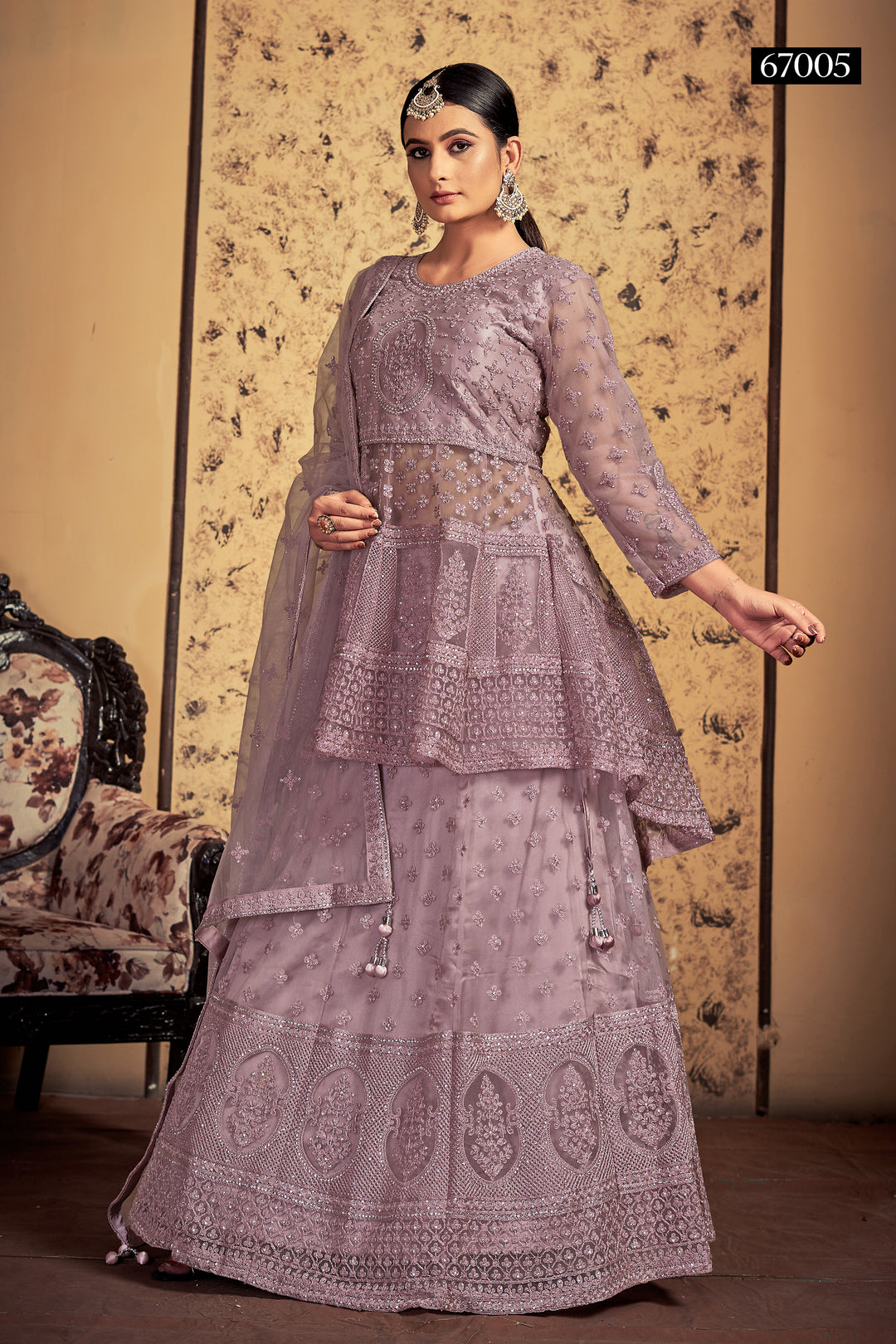 Elegant Mauve Soft Net Lehenga | Bridal Lehenga for Women