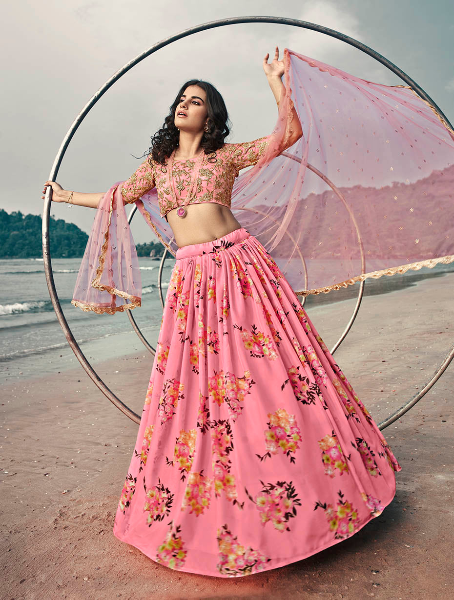 Pink Organza Lehenga Choli | Elegant Printed Design for Special Occasions