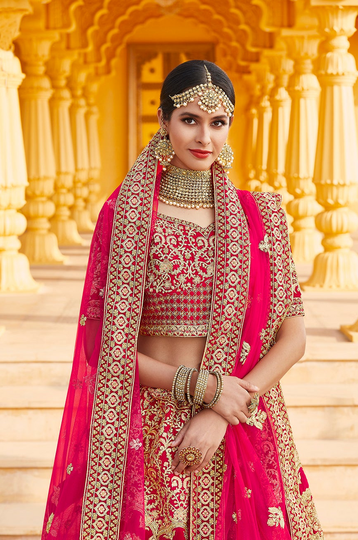 Pink Velvet Lehenga | Bridal Zari Embroidered Choli Set