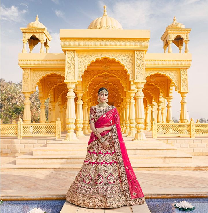 Pink Velvet Lehenga | Bridal Zari Embroidered Choli Set