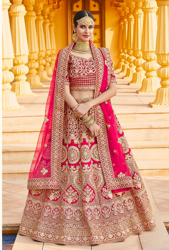 Pink Velvet Lehenga | Bridal Zari Embroidered Choli Set