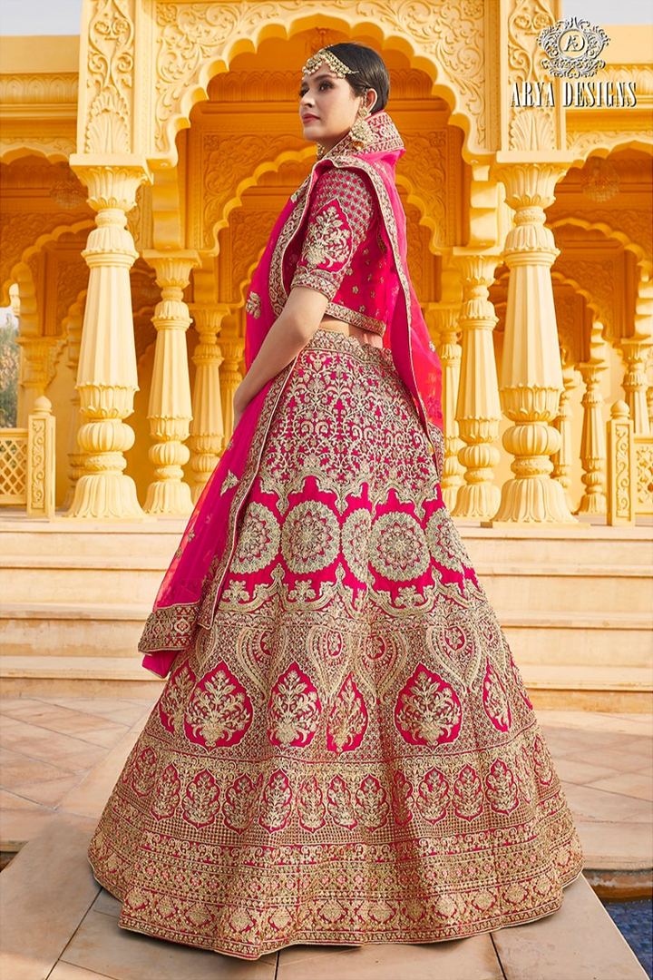 Pink Velvet Lehenga | Bridal Zari Embroidered Choli Set