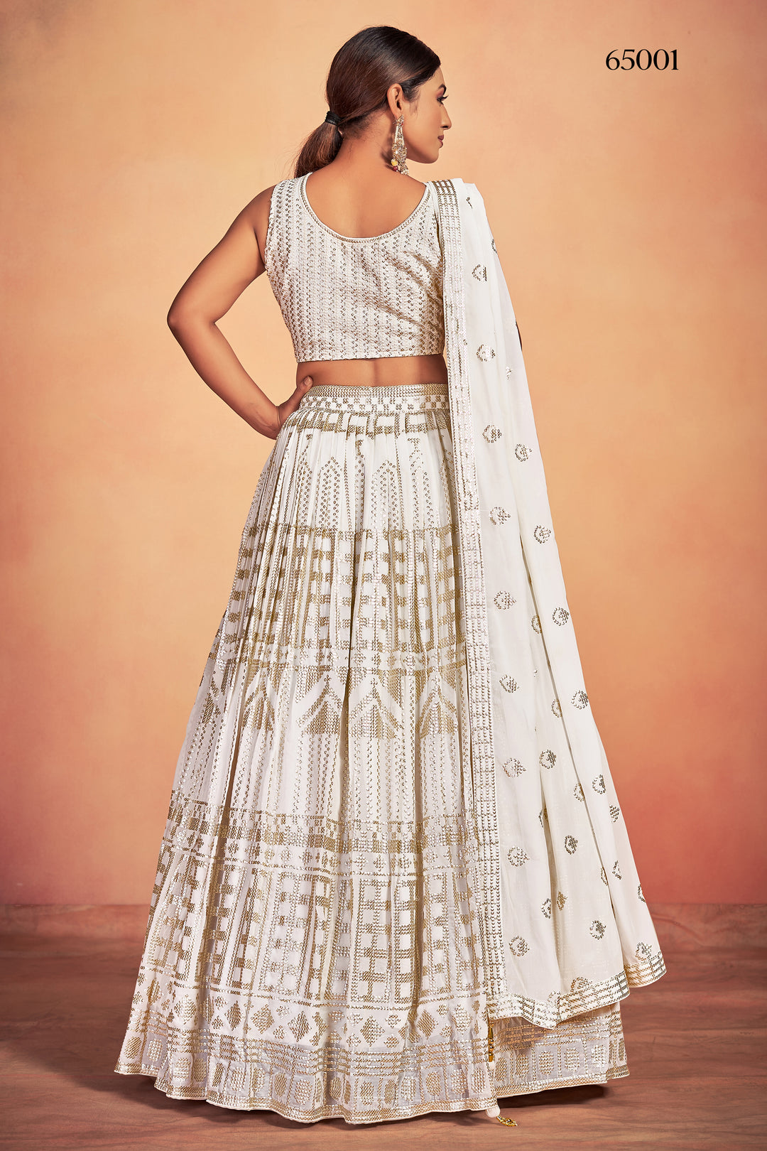 White Georgette Lehenga Set | Elegant Sequined Detailing & Graceful Design