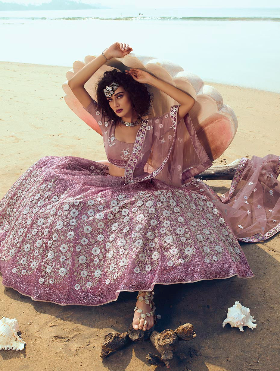 Lilac Net Lehenga | Sequins Work with Luxurious Poly Shantoon Lining