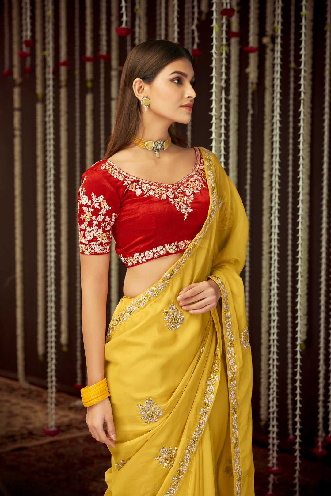 Elegant Mustard Organza Sadi | Indian Wedding Saree for Festive Looks