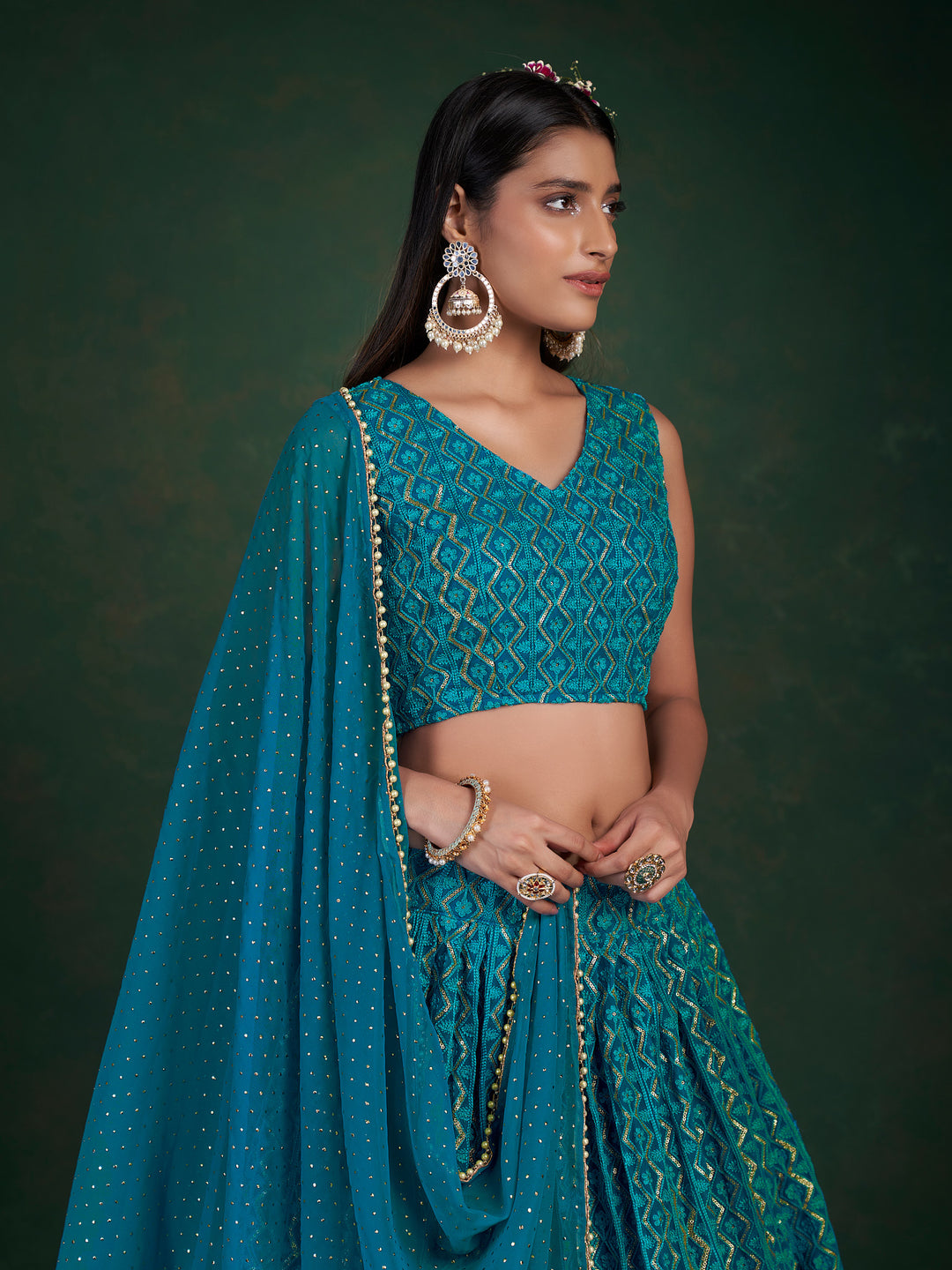 Rama Blue Georgette Lehenga | Bridal Lehenga for Women